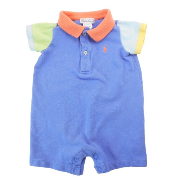 Ralph Lauren Baby Boys Size 9M Polo Romper Blue Short Sleeve Pony Bodysuit - Picture 1 of 7